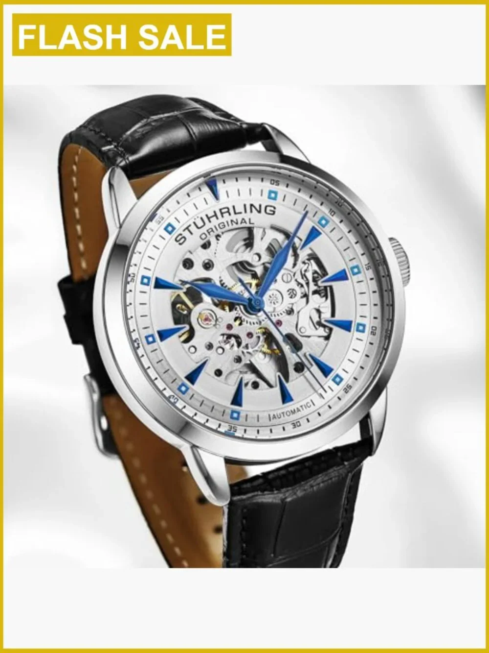 Men's Skeleton Automatic Dress Watch with Leather Strap Steel Case